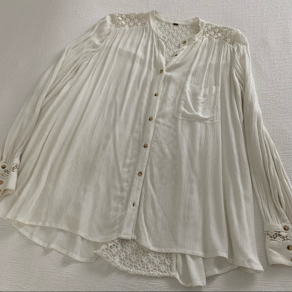 Free People White Long Sleeve Top
